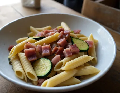 penne zucchine e pancetta
